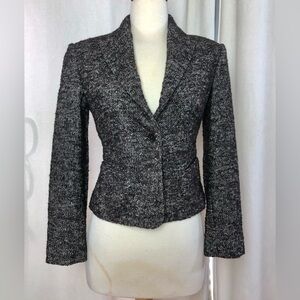 BCBGMAXAZRIA Tweed Blazer Jacket XS Brown Boucle Cropped Peplum Wool Blend Maril